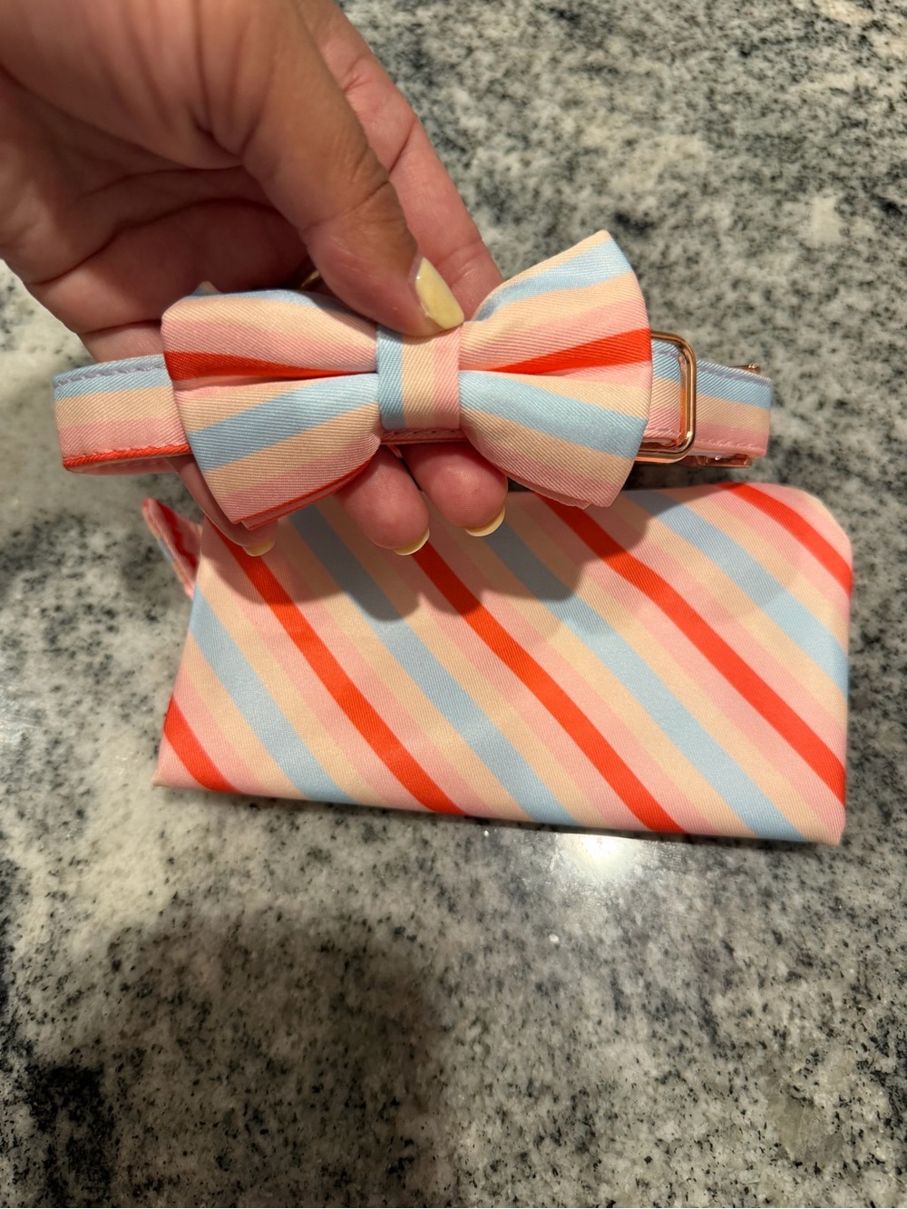 Striped Pastel Bow Tie and Pocket Square Set - Pink Blue Cream